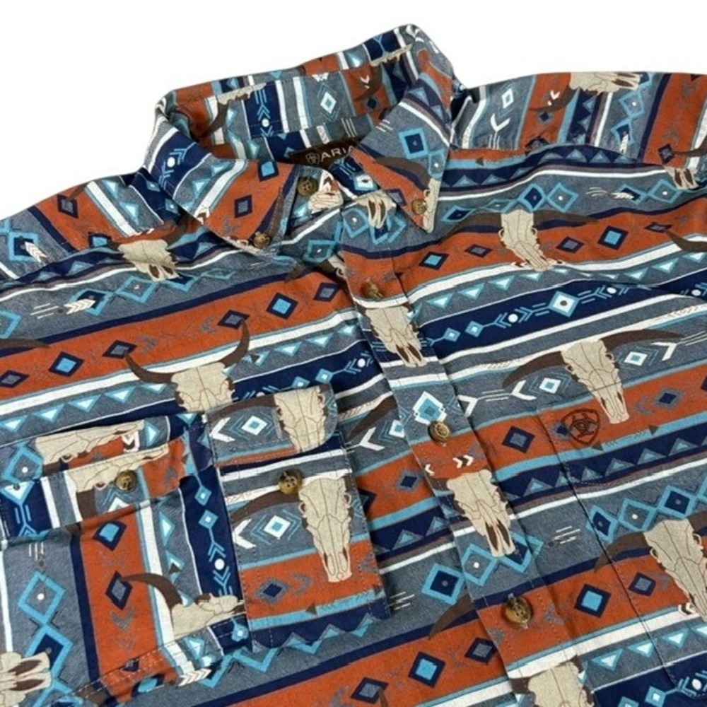 Ariat Men's Southwest Aztec Western Steer Skull Button Up Shirt LG Tall